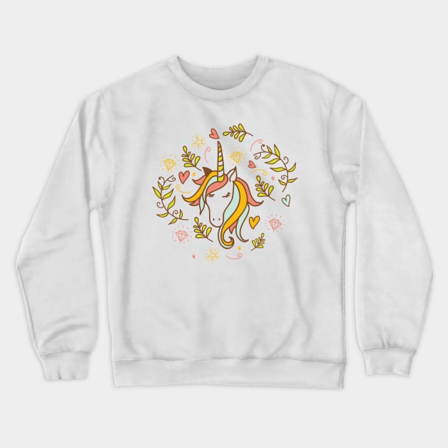 unicorn illustrated  with doodles of hearts cool gift Crewneck Sweatshirt by Midoart